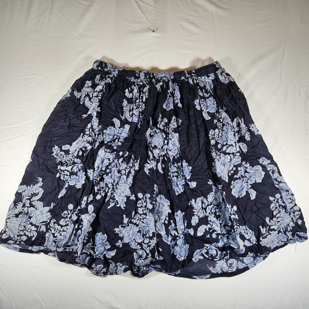 Vintage Jane Ashley Floral Cotton Midi Skirt Plus Size 3X Navy Blue Cottagecore
